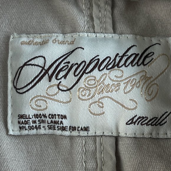 Aeropostale Cotton Embroidered Blazer Jacket Womens S Tan Cream 3 Button Pockets - Picture 4 of 13